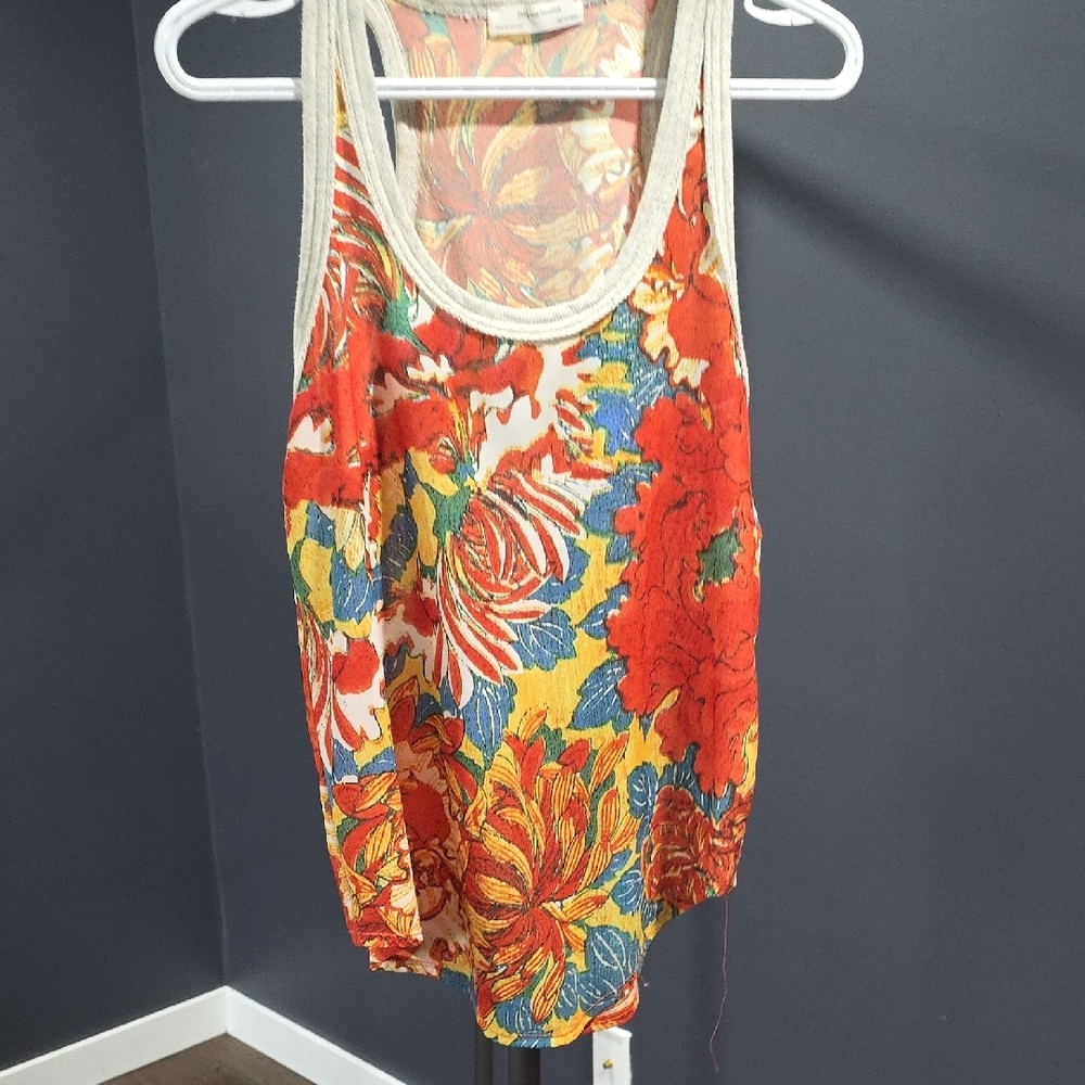 Zara Orange Relaxed Tank Top with Floral Design